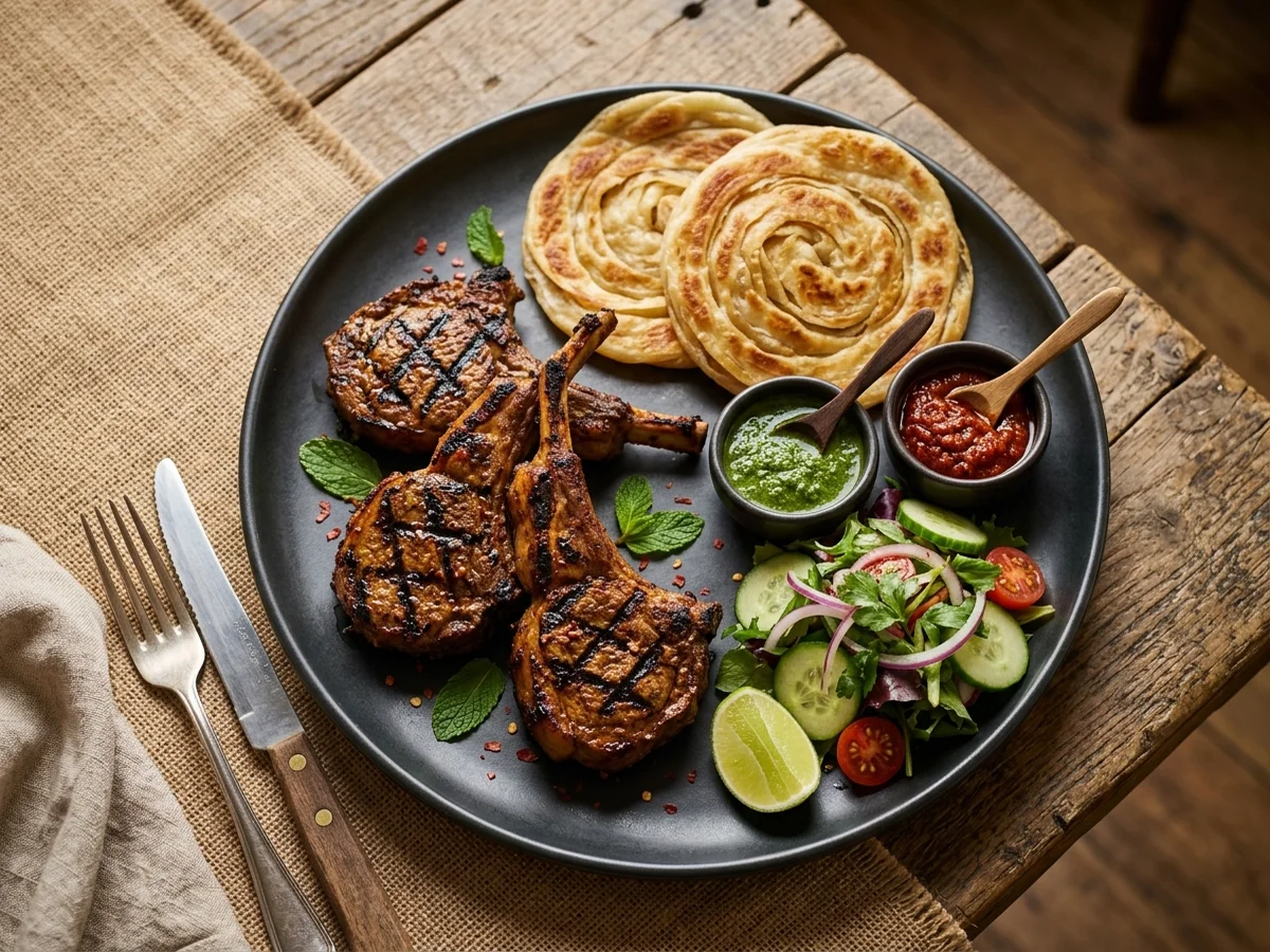 Grilled Lamb Chops + 2 Paratha + Salad + 2 Sauce from Ceylon Kitchen