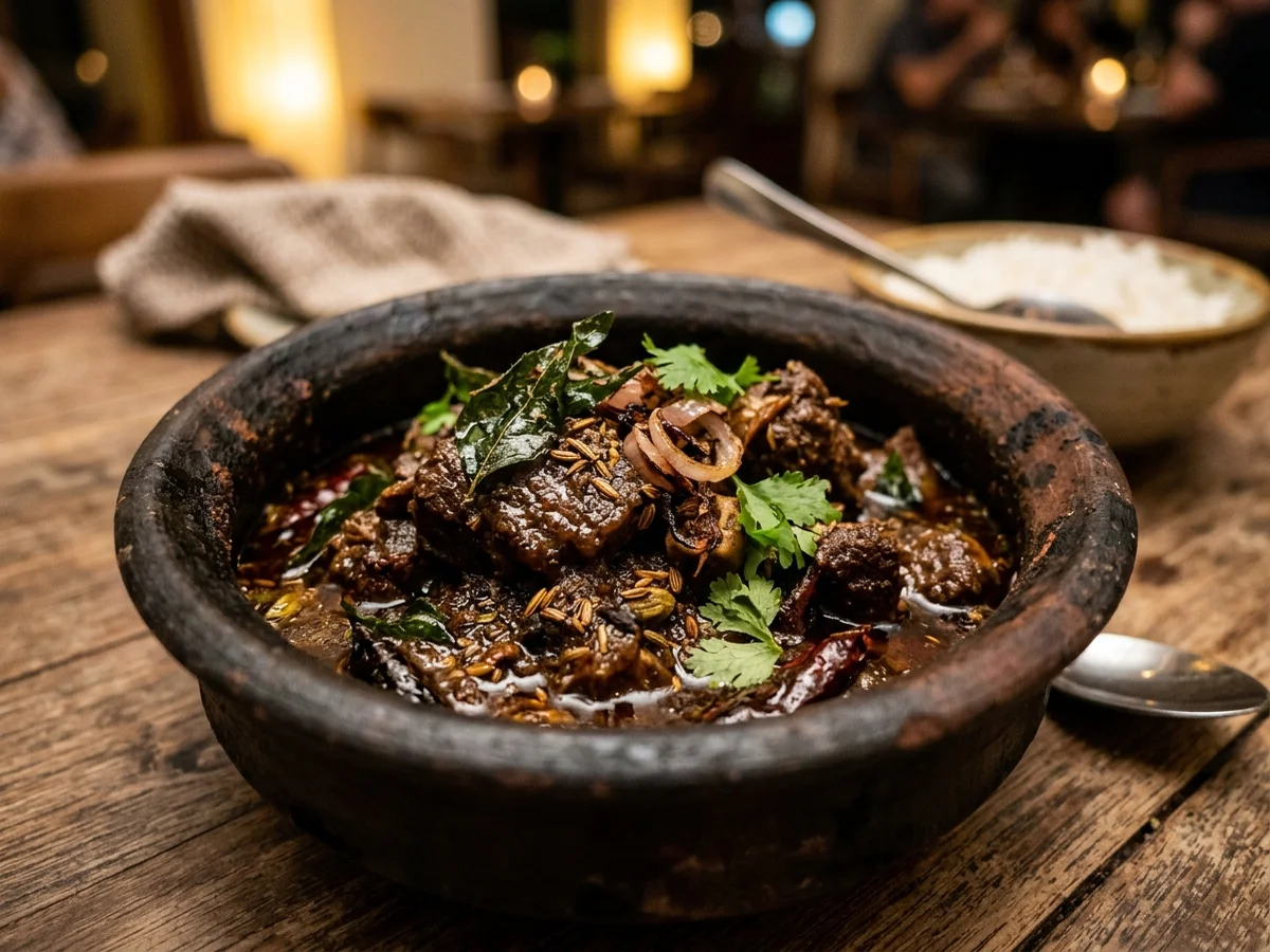 Authentic slow cooked curry in black clay pot